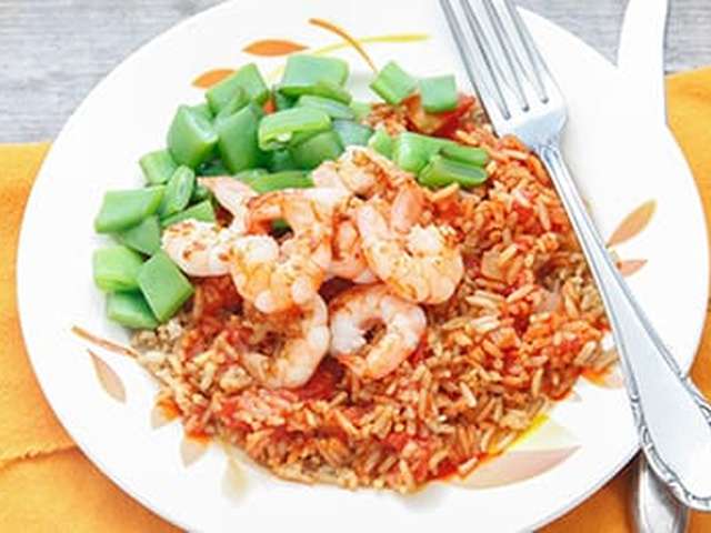Foto Rijst met gegrilde garnalen