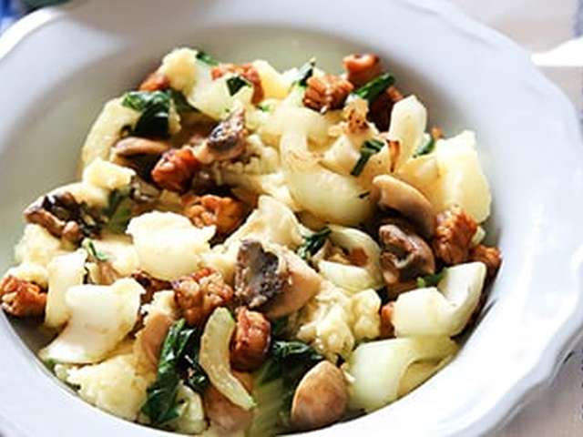 Foto Stamppot paksoi met champignons en tempé