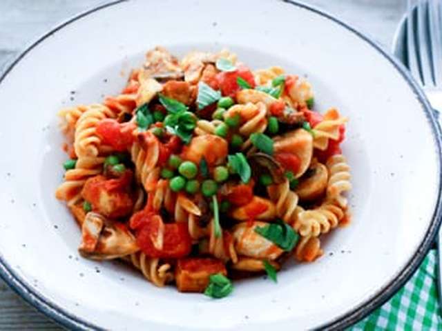 Foto Pasta met champignons en doperwtjes