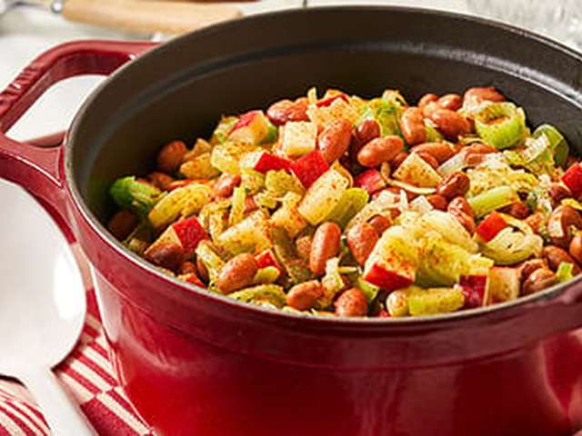 Foto Bruine bonen met prei en appel