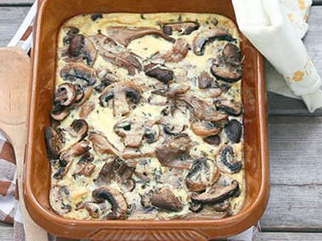 Foto Paddenstoelengratin met rettichsalade en aardappelpuree