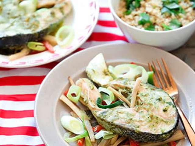 Foto Zalm met groente en bulgur