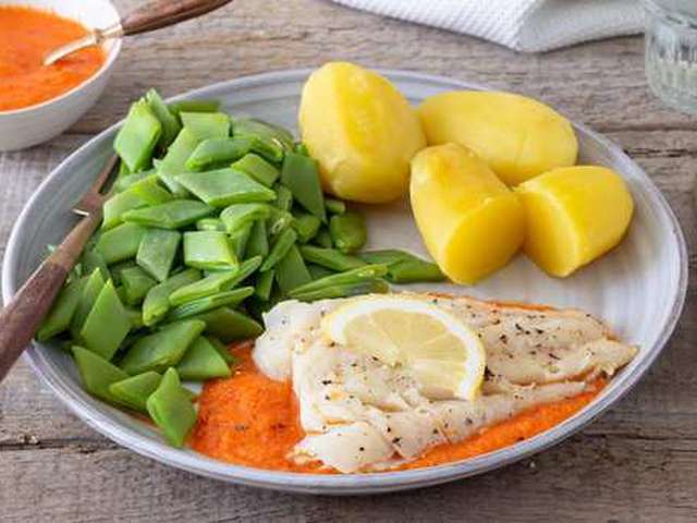 Foto Kabeljauw met romige paprikasaus