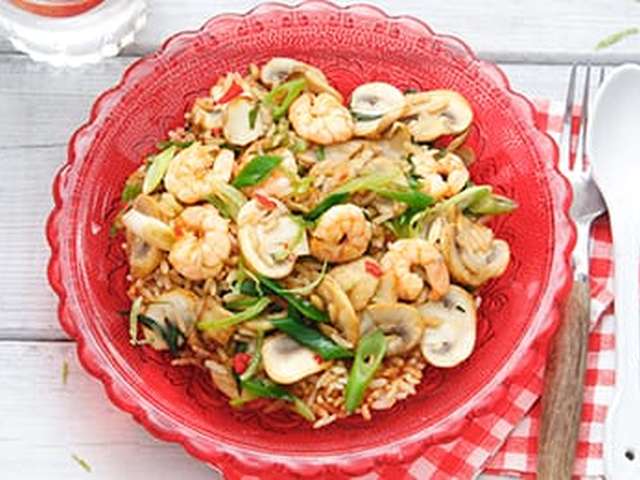 Foto Oosterse rijst met garnalen