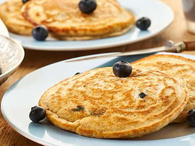 Foto American pancakes met blauwe bessen