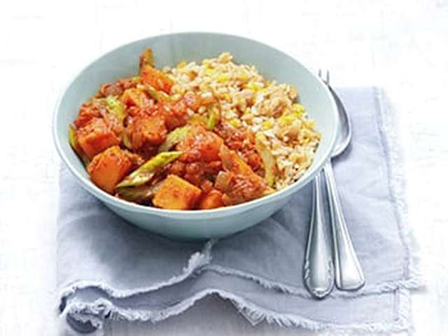 Foto Rijst met linzen en pompoencurry