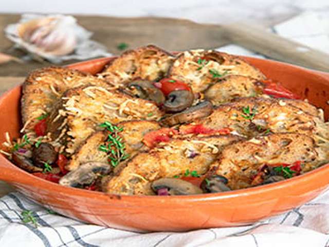 Foto Ovenschotel met brood en champignons