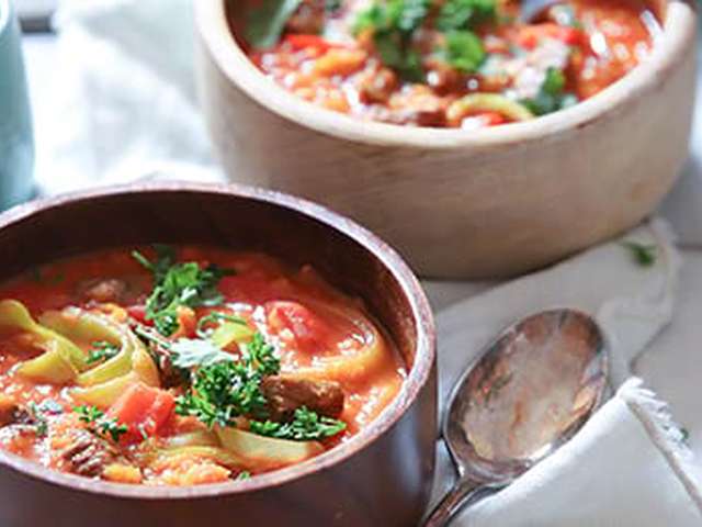 Foto Linzensoep met tomaat en paprika