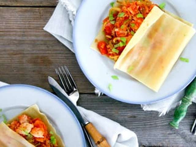 Foto Lasagneflapjes gevuld met vis