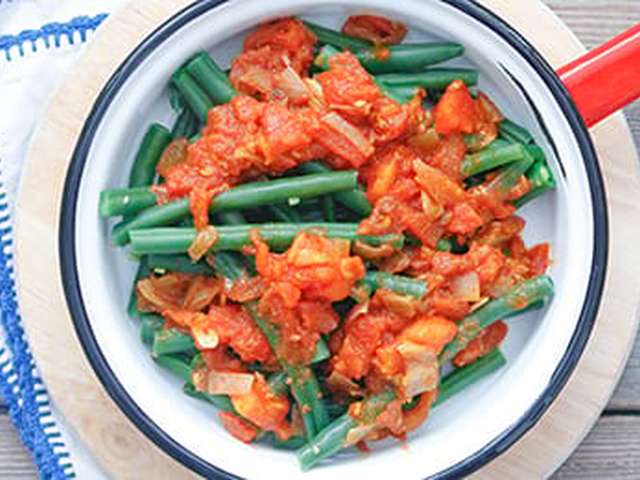 Foto Sperziebonen met tomaat