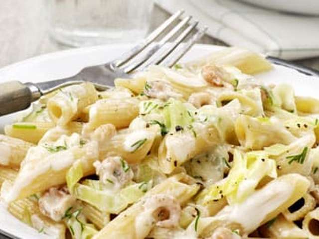 Foto Pasta met garnalen en preisaus