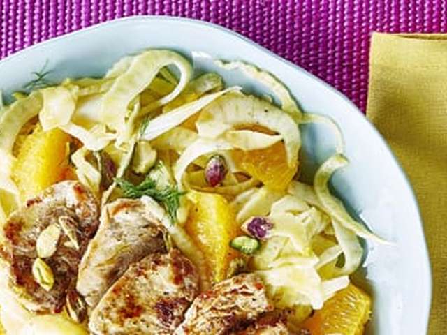 Foto Salade met varkenshaasreepjes en venkel
